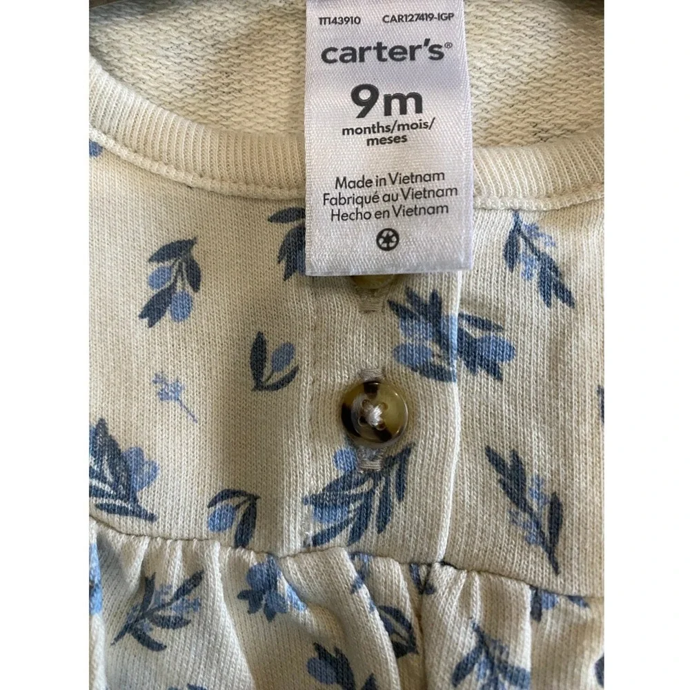 Carter's Baby Girl 9M Jumpsuit 2 Pack Floral Sage Green Waffle Knit‎ Ruffle NWT